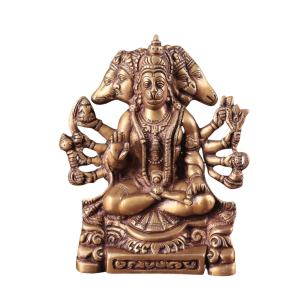 Brass Panchmukhi Hanuman Antique Statue | 8" x 6.5" x 2.6" (20.3 x 16.5 x 6.6 cm) | 2.12 kg Five-Faced Sacred Art | Heritage Murti